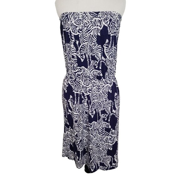 Lilly Pulitzer Matyson Zebra Strapless Dress Bright Navy I Herd You Womens Sz XS - Picture 1 of 12